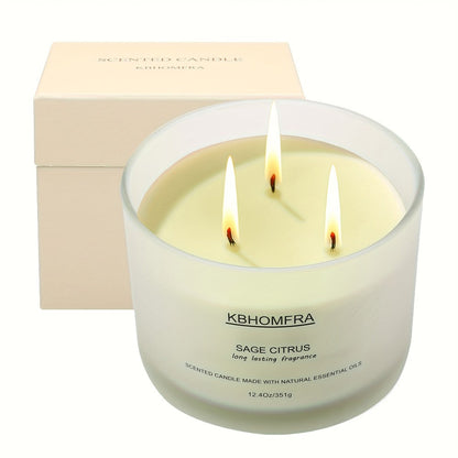 12.4oz Candle with Three Cotton Wicks, Wide Glass Jar, Gift Box and Six Fragrance Selections