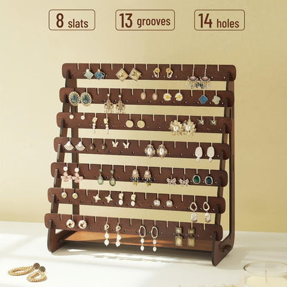 Jewelry Organizer Multi-Grid Brown Tabletop Display Stand with Detachable Panels for Earrings and Rings