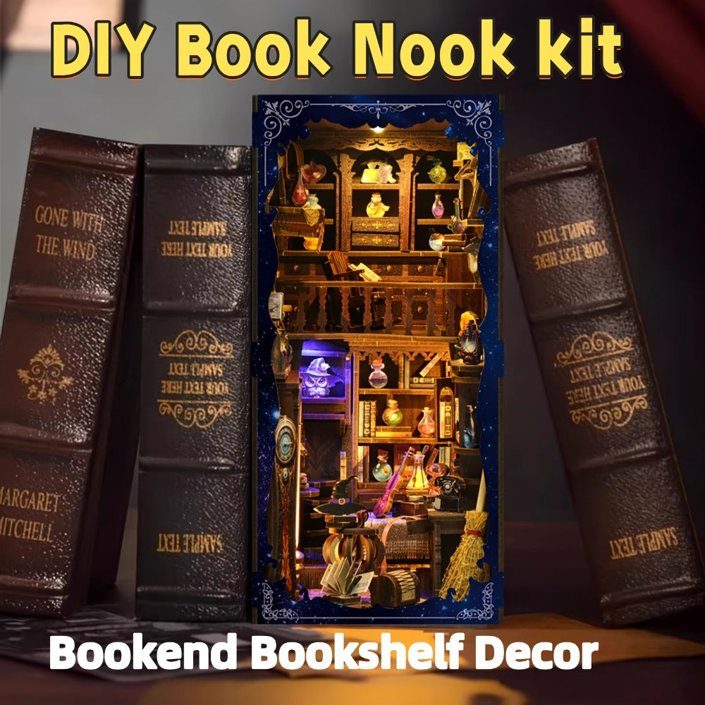 Magic House Book Nook Kit with 388-Piece Library and Potion-Room Scene, Touch Light and Clear Front Panel