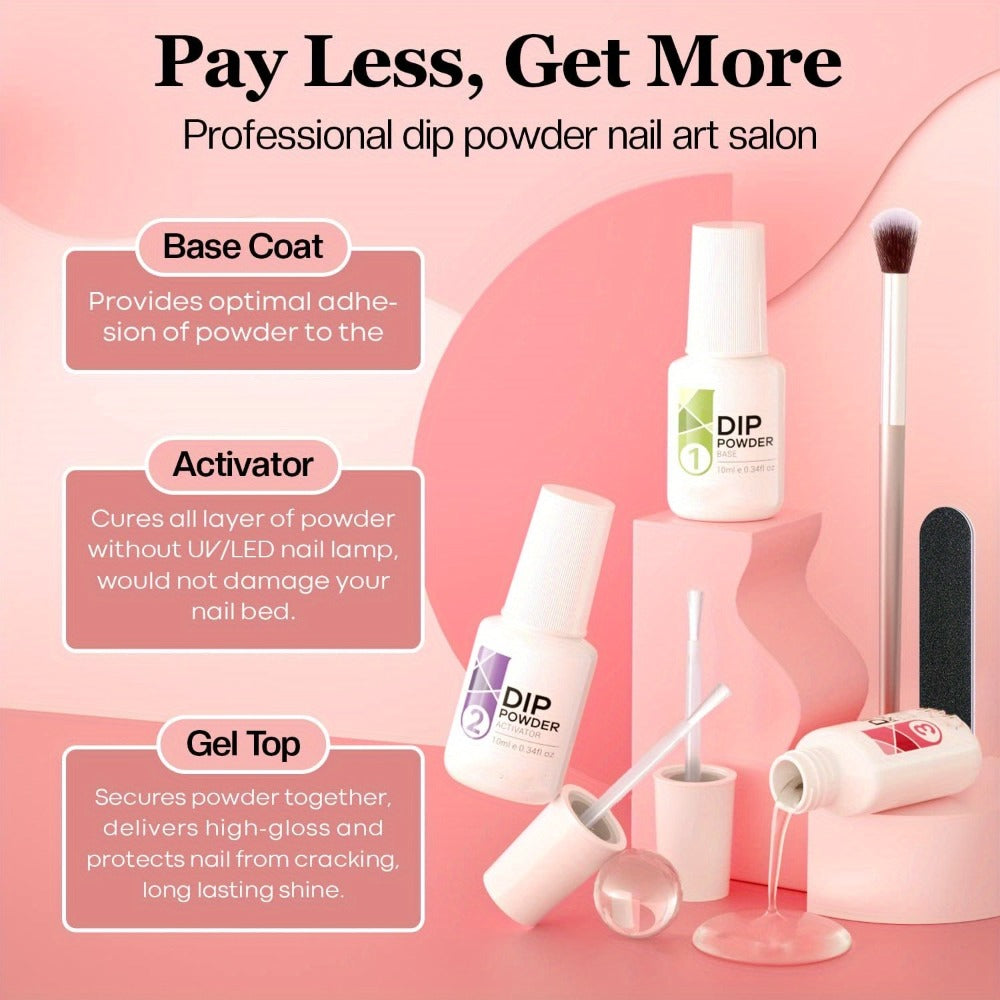 Dip Powder Nail Kit with NOCIS Label, Four Nude Gray Pink Powders, Three 10ml Liquids and Four Tools