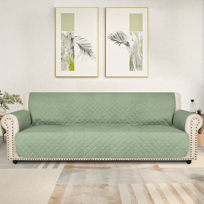 Sofa Cover Five-Layer Quilted Microfiber Protector with Elastic Strap and Foam Anchors for 3 or 4 Seats