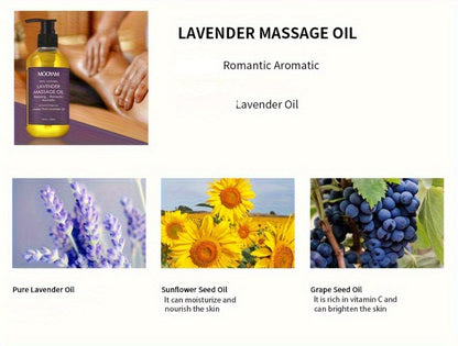 Lavender-Labeled Massage Oil in One or Three 236 ml Bottles with Pour Caps for Body-Care Routines