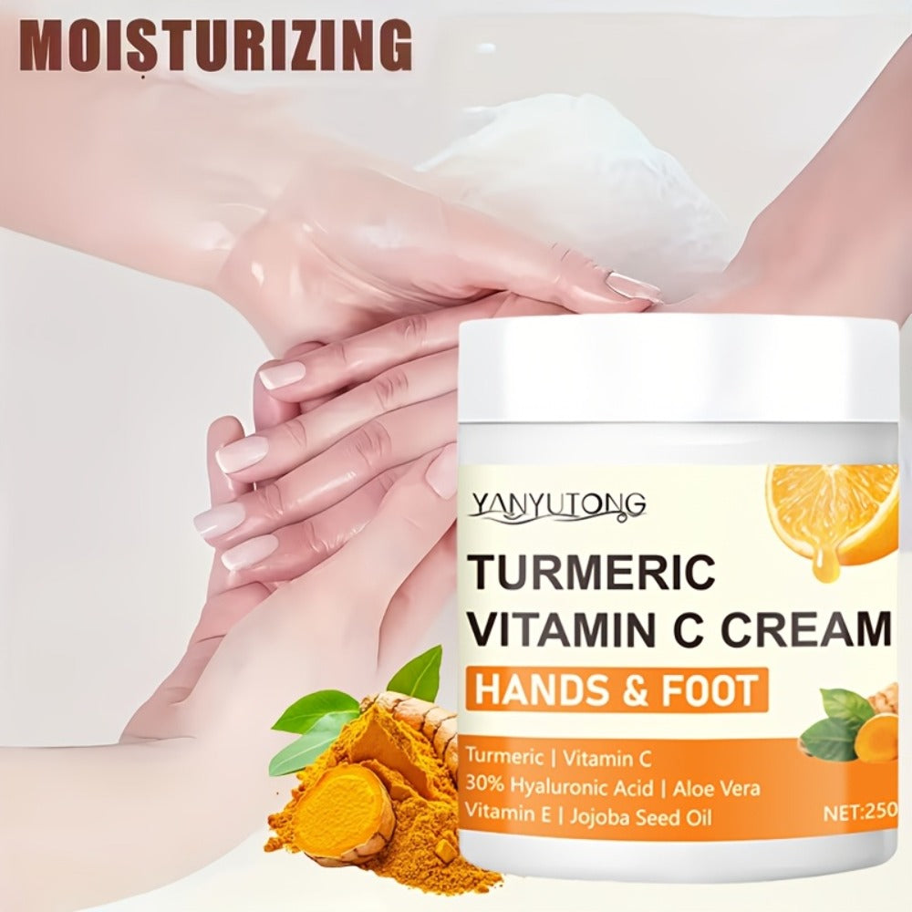250g Turmeric and Vitamin C Hands-and-Feet Cream Jar with Hyaluronic Acid and Aloe Labeling