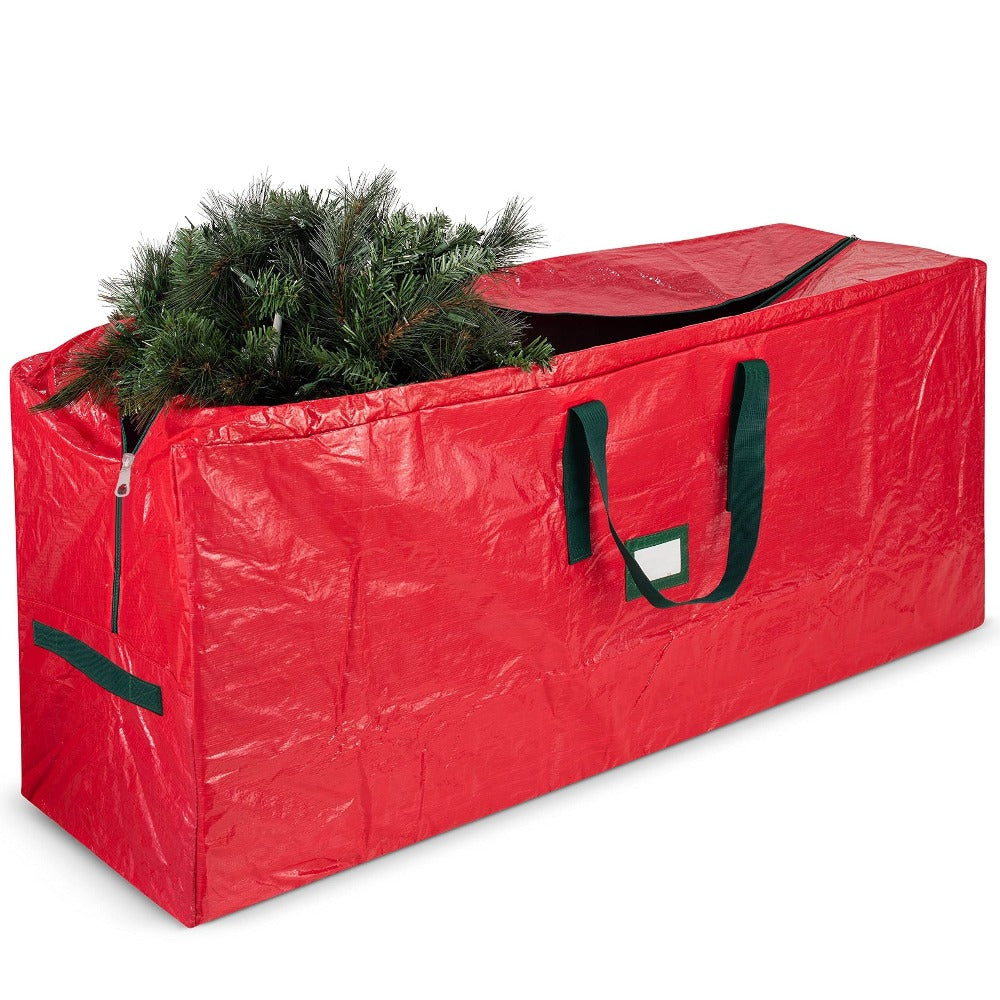 7.5-Foot Christmas Tree Storage Bag with Dual Zippers, Reinforced Carry Handles and Red Tarp-Like Cover