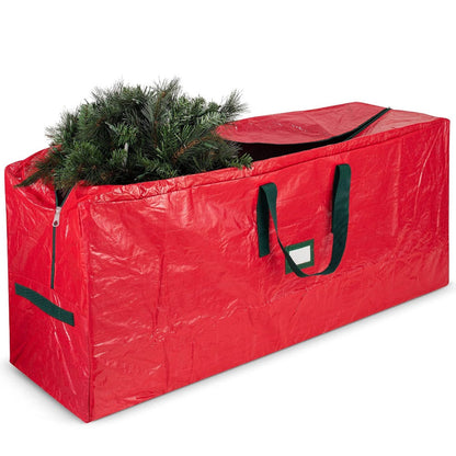 7.5-Foot Christmas Tree Storage Bag with Dual Zippers, Reinforced Carry Handles and Red Tarp-Like Cover