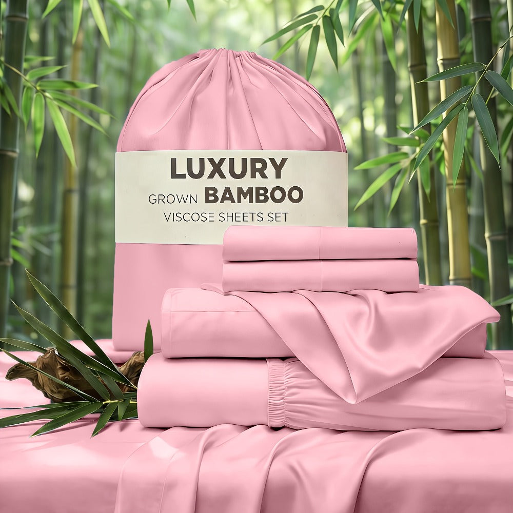 Bed Sheet Set 4-Piece Bamboo-Derived Rayon with Deep-Pocket Fitted Sheet in Twin, Full, Queen and King Sizes