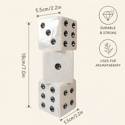 Ceramic Dice-Shaped Decorative Vase in White with Stacked Cube Form and Pips for Dried Flower Displays