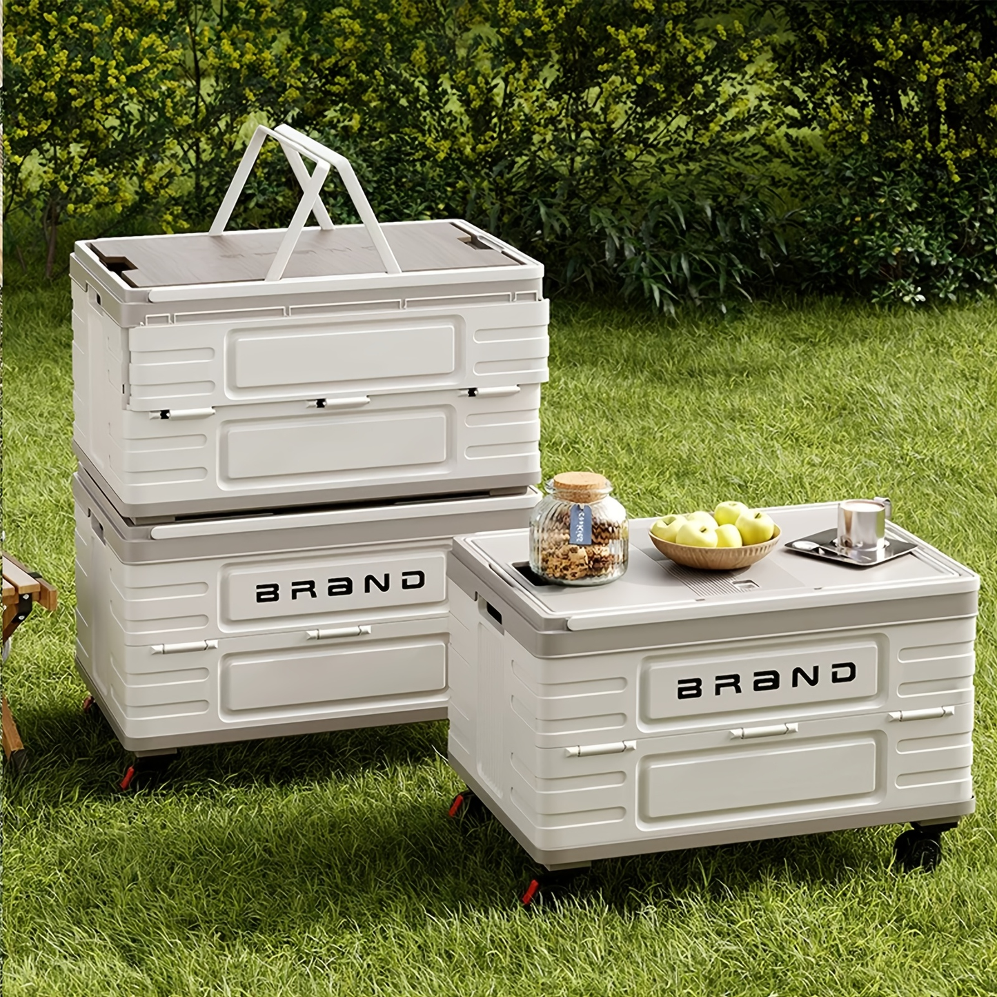 Collapsible White Storage Bin with Lid and Carry Handle in the Exact White Checkout Option
