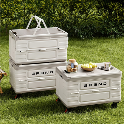 Collapsible White Storage Bin with Lid and Carry Handle in the Exact White Checkout Option