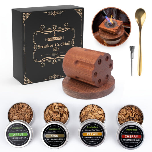 Whiskey Smoker Kit with 4 Wood Chip Flavors & Filters – Cocktail Smoker Set, Whiskey Gifts for Men, Dad, Birthday, Father's Day, Christmas (No Butane)
