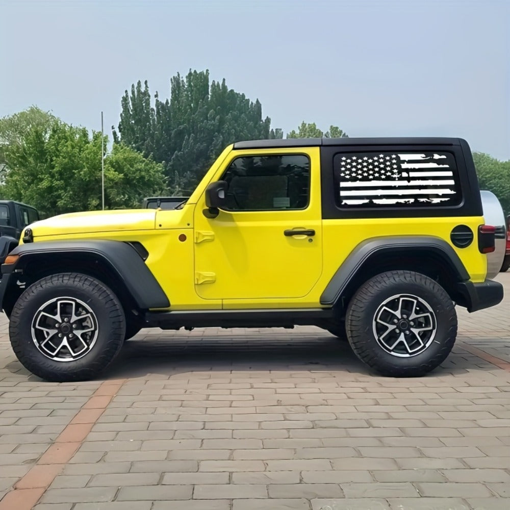American Flag Car Hood Vinyl Decal Sticker - Distressed USA Flag Stripe Graphic, 35x20 Inch Universal Fit for Car, SUV, Truck Hood, Door, Window & Windshield, Patriotic Car Modification Gift (Black or Transparent)