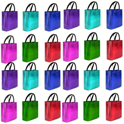 Twenty-Four Glossy Gift Bags in Mixed Colors, Each Measuring 8 by 10 by 4 Inches with Carry Handles