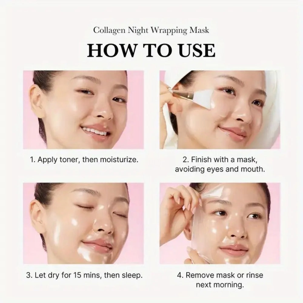 Three-Piece Collagen Night Wrap Mask Set with Jelly Brush and Hyaluronic Acid for Evening Care