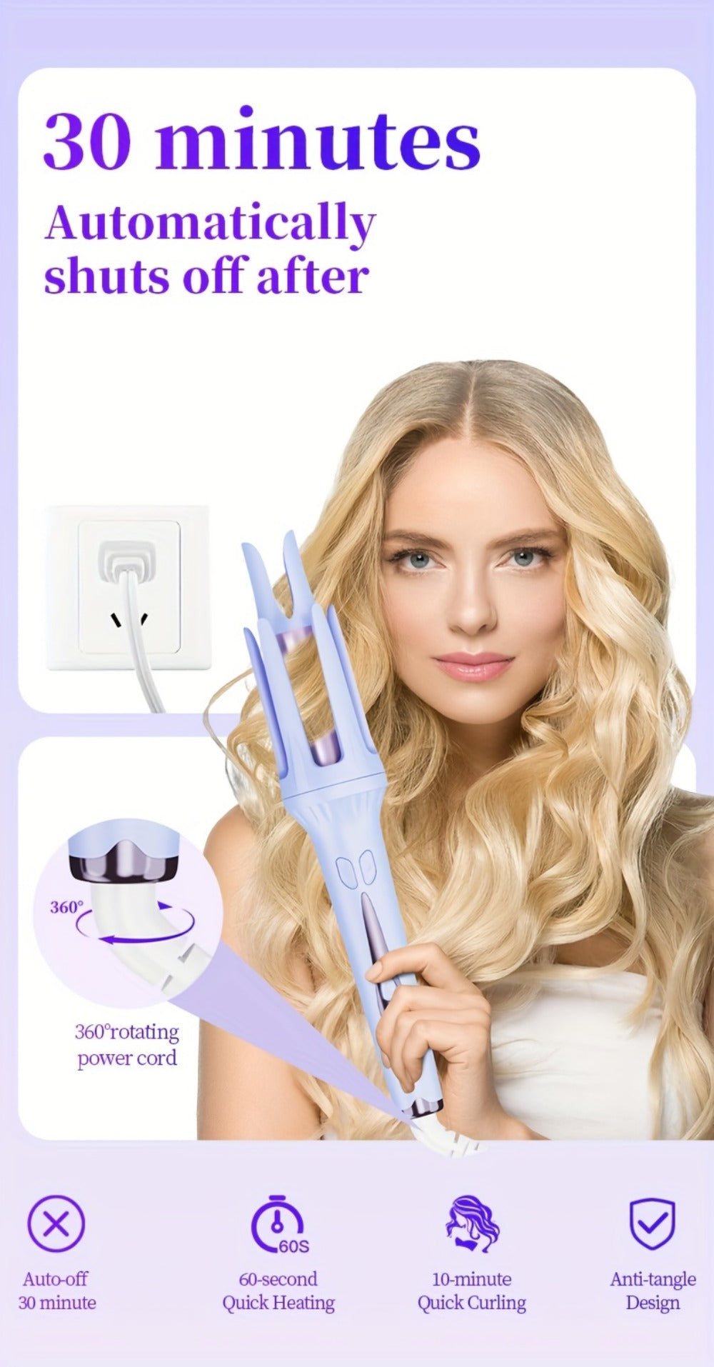 Dual-Slot 32mm Curling Iron with 30-Minute Auto Shutoff, C301 Stand and Purple or Pink Finish