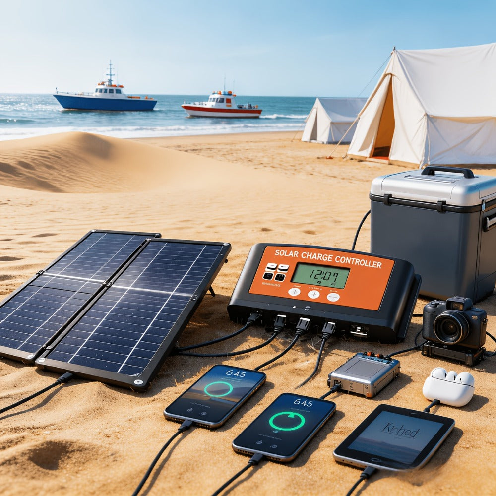 Monocrystalline Solar Panel Kit 18V with 100A Charge Controller – Portable High-Efficiency Solar Charger for RV, Camping, Outdoor Travel & Fishing, 12V/24V Off-Grid Power System with Extension Cable & Battery Clamps