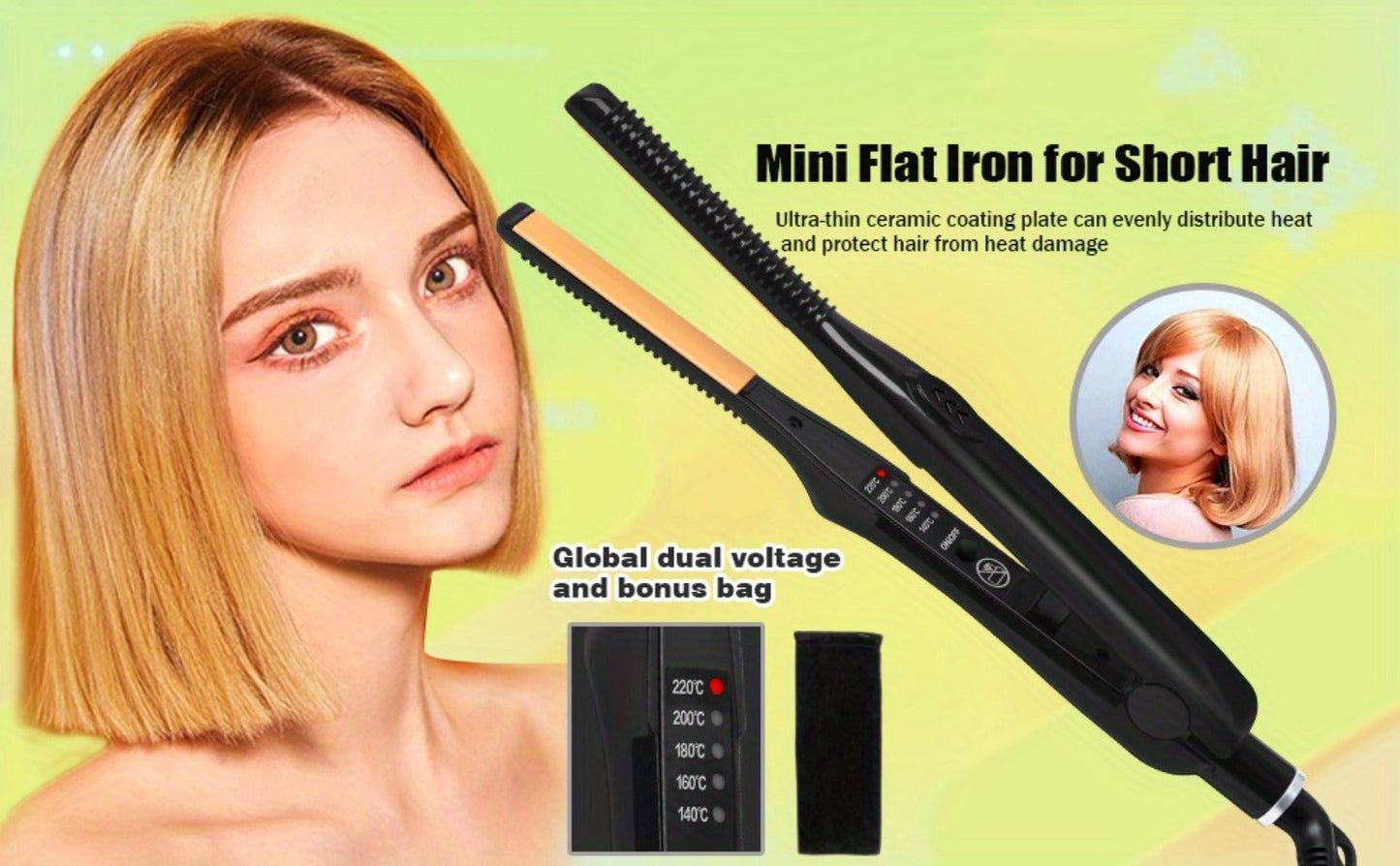 Root Crimper and Straightener Hair Styling Tool with Four Temperatures and Ceramic Plates in Black