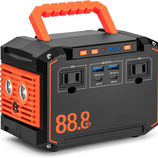 Portable Solar Generator Power Station 88.8Wh / 240Wh – 24000mAh, AC DC USB Ports, LiFePO4 Battery, for Camping RV CPAP Laptop Fan Emergency (Solar Panel Optional)