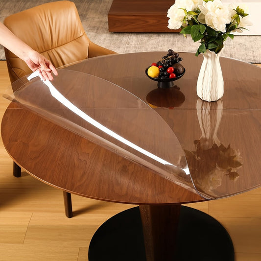 Round Clear PVC Table Cover Protector – 1.5mm Thick Vinyl Tablecloth Pad, Waterproof, Heat-Resistant, Easy to Clean, for Dining & Coffee Tables