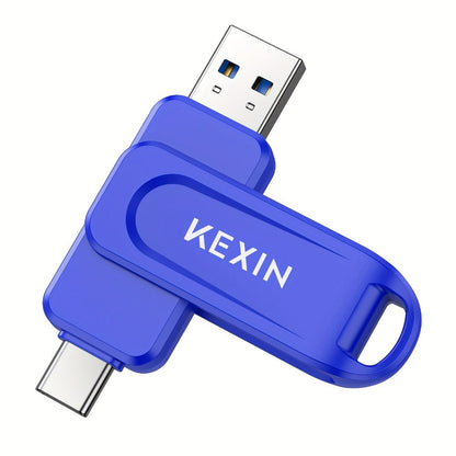 2-in-1 USB-C & USB-A Flash Drive 32GB 64GB 128GB, KEXIN Rotating Thumb Drive Type-C Memory Stick Compatible with iPhone 15 16, Android Smartphone, Tablet, Smart TV, Car Audio, Laptop & PC – 5 Colors