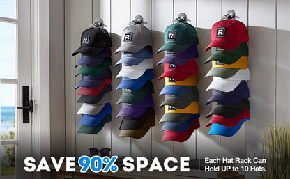 Wall Mounted Hat Rack for Baseball Caps – Adhesive or Drill Mount, Holds 20 Hats, Multilayer Storage, 2pcs
