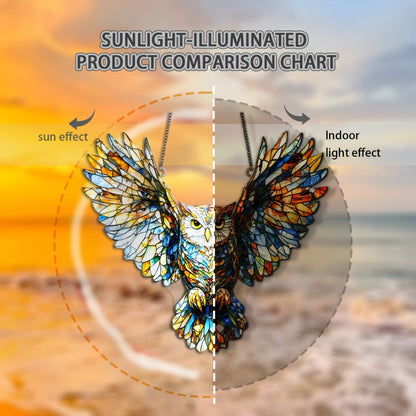 Owl Hanging Ornament Colorful Acrylic 6.7"x8", 2D Flat Animal Wall Art Decoration for Christmas Tree, Home, Office & Outdoor, Unique Birthday & Anniversary Gift for Her – Boho Bird Decor (1pc)