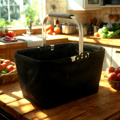 Foldable Insulated Picnic Tote Basket with Oxford Cloth Body, Aluminum Frame and Zippered Pocket