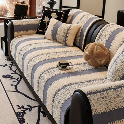 Sofa Cover Plush Jacquard Thick Non-Slip Couch Protector - Pet Friendly Furniture Cover for Living Room Bedroom Office, Machine Washable Retro Style Sofa Slipcover, Loveseat & 4-Seater, Black Grey Green Coffee