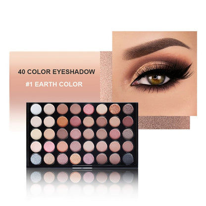 Complete Eye Makeup Kit 40 Color Eyeshadow Palette with Mascara Eyeliner Eyebrow Pencil & Brush — Matte Shimmer Glitter Pigmented