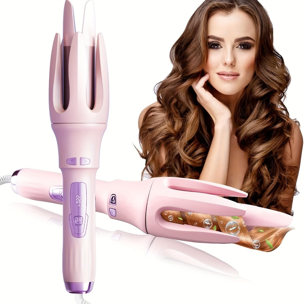 Automatic Curling Iron 32mm Essential Oil Coating – 4 Temperature Settings Anti-Scald Moisturizing Hair Curler with Hairpins & Comb for All Hair Types – Purple