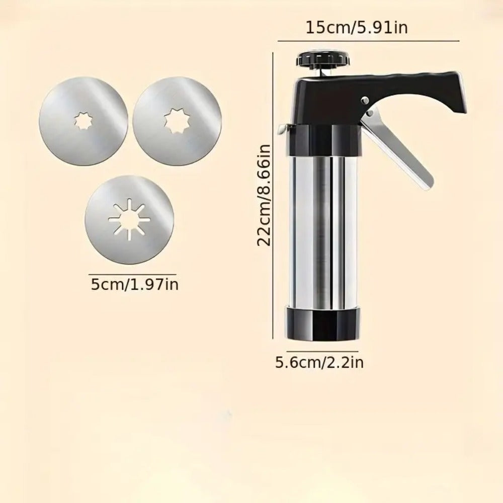 Eight-Piece Manual Cookie Press with Eight Discs and Stable Base for Biscuits and Pastry Baking