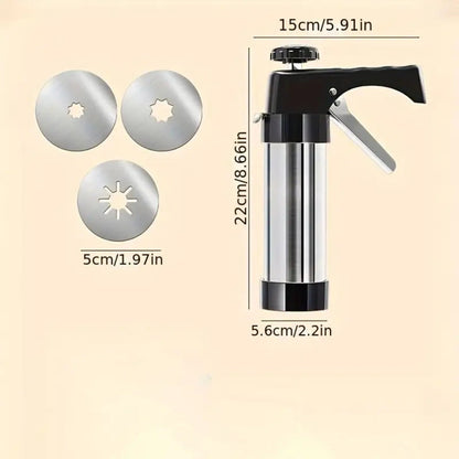 Eight-Piece Manual Cookie Press with Eight Discs and Stable Base for Biscuits and Pastry Baking