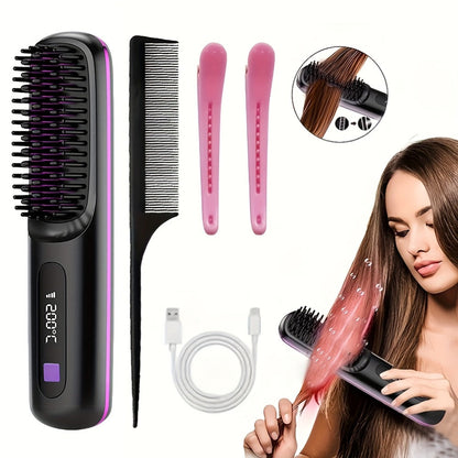 Cordless Mini Hair Straightener Wireless Flat Iron USB Rechargeable 2000mAh 3-Speed Adjustable Temp LED Display Professional Styling Smooth Shiny Hair Travel Home Black White