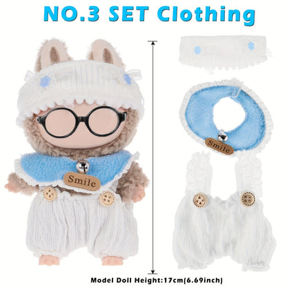 Six-Outfit Doll Clothes Set for 17cm Mini Dolls with Coordinated Tops, Shorts, Skirts, Overalls and Hats
