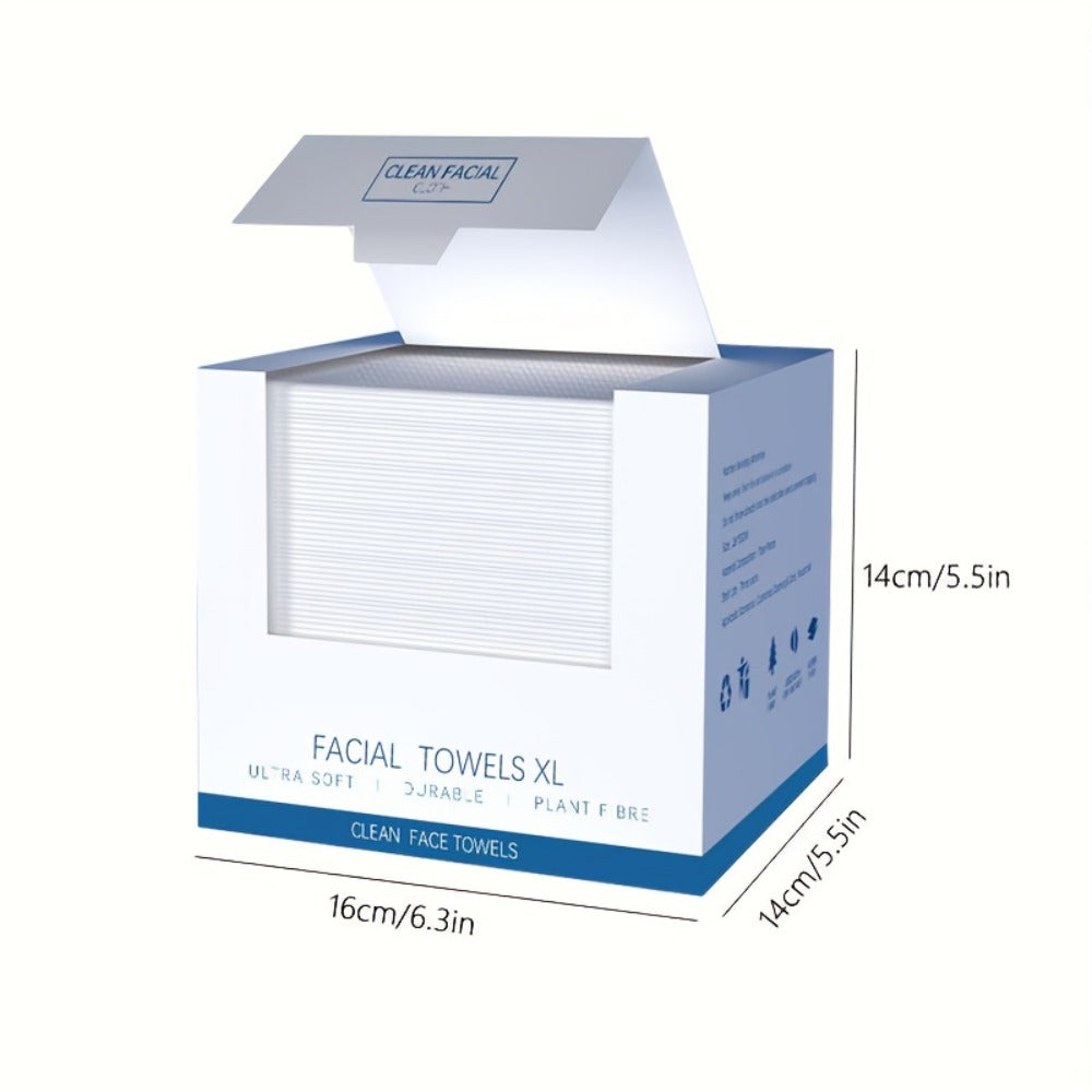 Dry Disposable Facial Towels in 50- or 150-Piece Boxes for Face Cleansing, Makeup Removal and Travel