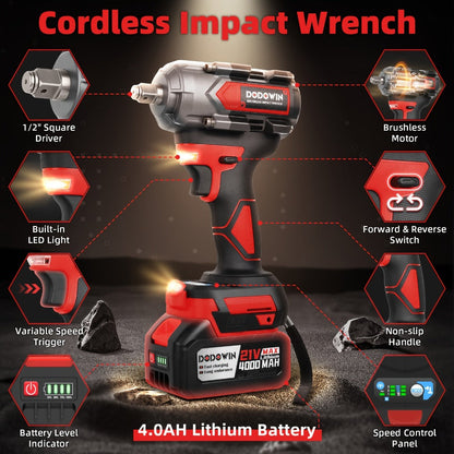 High Torque Impact Wrench Kit 320NM / 1000NM Brushless Cordless – 21V with 2.0AH / 4.0AH Batteries, Quick Charger, 6 Sockets & Full Accessories, Electric Impact Gun for Car Repair, Auto Mechanic & Home Use
