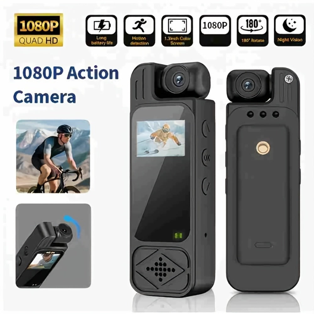 1080P Body Camera 180° Rotating Lens Portable Handheld Camcorder, USB Rechargeable, Compact Video Recorder for Vlogging Travel Meetings Celebrations, Gift for Kids Adults