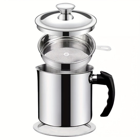 Grease Container with Strainer Stainless Steel BPA Free - Kitchen Bacon Fat Storage Can with Easy Pour Handle for Cooking Oils and Fats, Essential Kitchen Accessory