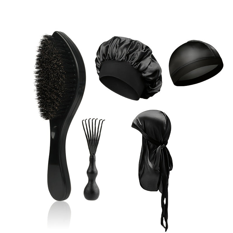 Wave Styling Brush with Curved Handle in Single-Brush or Five-Piece Hair Grooming Set Options