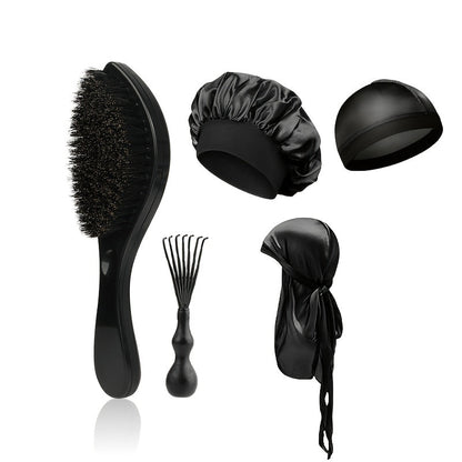 Wave Styling Brush with Curved Handle in Single-Brush or Five-Piece Hair Grooming Set Options