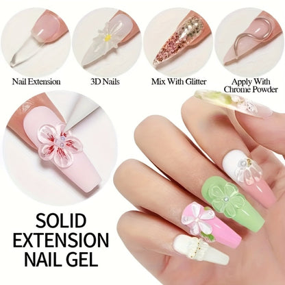 Poly Nail Extension Gel Clear 100g 2-Piece Set – Non-Stick Odorless Soak-Off LED Gel for 3D Nail Sculpture, Rhinestone Adhesive & Nail Art, Beginner & Salon Nail Extension Kit