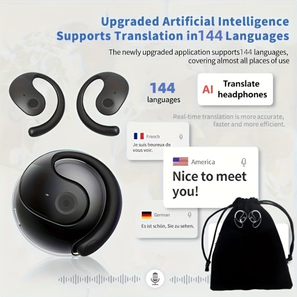 144-Language AI Real-Time Translation Earbuds, Two-Way Interpreter Earphones USB & Battery Rechargeable with Carrying Pouch, for Travel Business Shopping Learning Language Study
