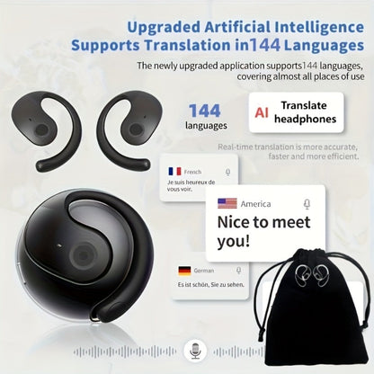 144-Language AI Real-Time Translation Earbuds, Two-Way Interpreter Earphones USB & Battery Rechargeable with Carrying Pouch, for Travel Business Shopping Learning Language Study