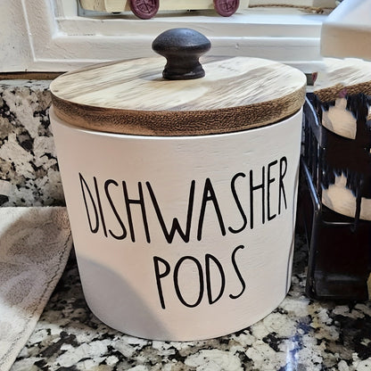 Laundry Ball Storage Organizer Round Wooden Container in White or Black for Countertop Storage