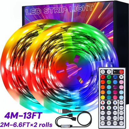 RGB LED Strip Lights USB Powered TV Backlight with Remote Control - 16 Color Changing Dimmable Cuttable for TV PC Bedroom Gaming Room Bookshelf Desk Party Home Ambiance Lighting 13FT 20FT