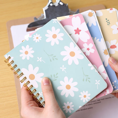 Eight-Pack A6 Floral Spiral Notebooks with Four Designs, Ruled Pages and Tear-Off Binding Pictured