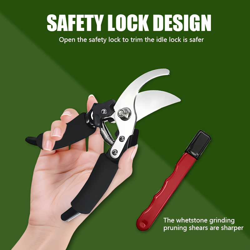 Stainless Steel Pruning Shears, 8.27 Inches with Sharpening Stone in One- or Two-Set Options