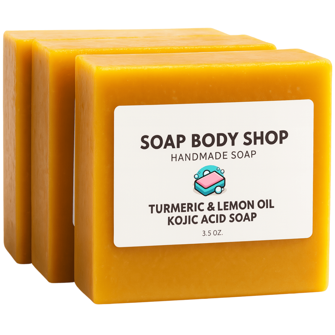 Kojic Acid Turmeric Soap Bar Handmade 3-Pack & 5-Pack – Lemon Oil Coconut Oil Goat Milk Brightening Cleansing Bar for Face & Body Acne Dark Spots Hyperpigmentation Radiant Skin