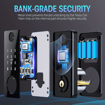 Smart Door Lock Five-Method Deadbolt with Fingerprint PIN IC Card App Key and 100-User Capacity