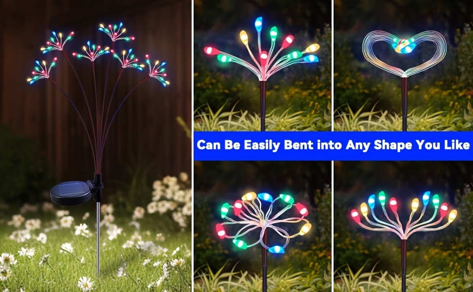 Solar Garden Lights Outdoor 4 Pack Twinkling Swaying Firework LED Stake Lights 2 Modes – Decorative Solar Path Lights for Yard Patio Flowerbed Camping Christmas Party Decor