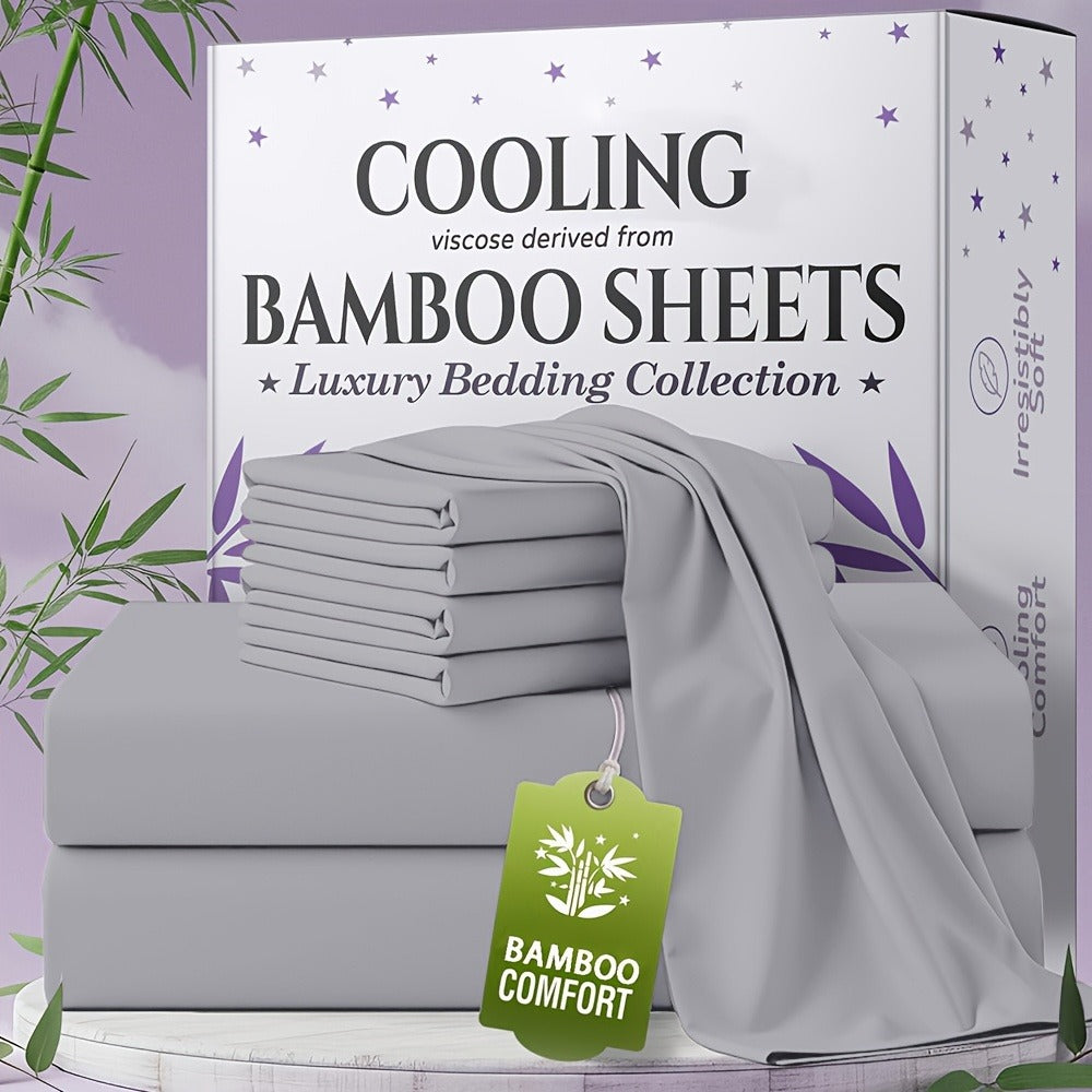 Bed Sheet Set Bamboo-Derived Fabric in 4- or 6-Piece Configuration with Extra-Deep Pocket and Fifteen Colors